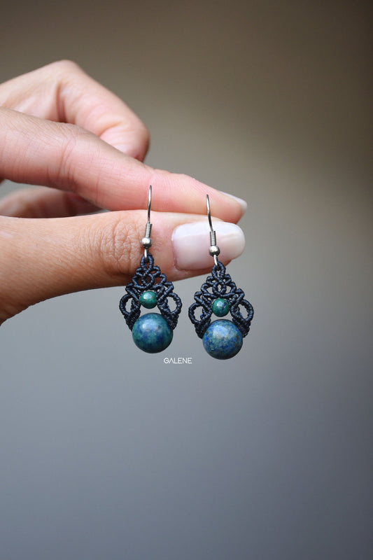 Mini macrame earrings with natural stones - Autumn/Winter